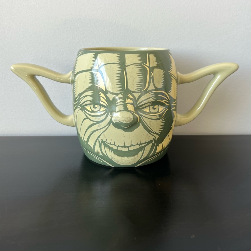 Disney Store Star Wars Yoda 3D Face Two Handled Coffee Mug
